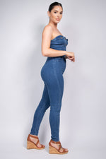 Strapless Buttoned Denim Jumpsuit