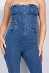 Strapless Buttoned Denim Jumpsuit