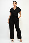 Belted Button Down Linen Jumpsuit