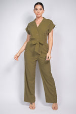 Belted Button Down Linen Jumpsuit