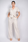 Belted Button Down Linen Jumpsuit
