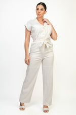 Belted Button Down Linen Jumpsuit