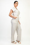 Belted Button Down Linen Jumpsuit