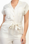Belted Button Down Linen Jumpsuit