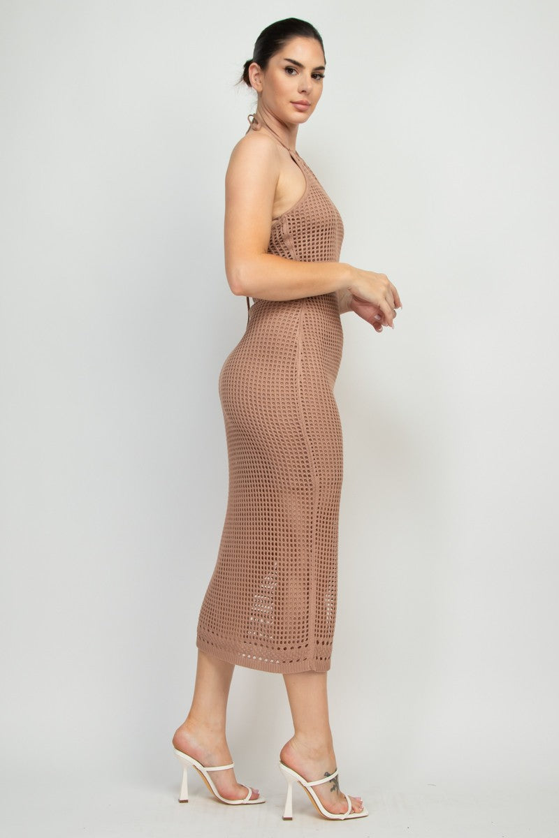 Halter Neck Open Back Midi Dress