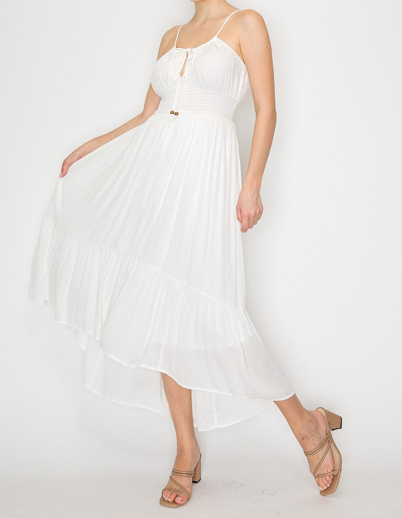 Front Tie Smocked Maxi Dress