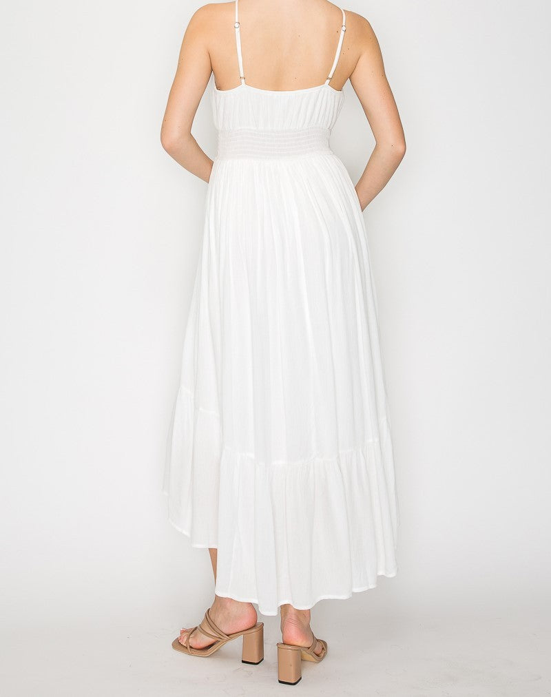 Front Tie Smocked Maxi Dress
