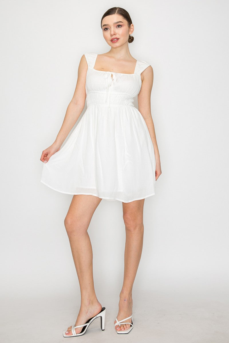 Square Neck Back Elastic Cutout Dress