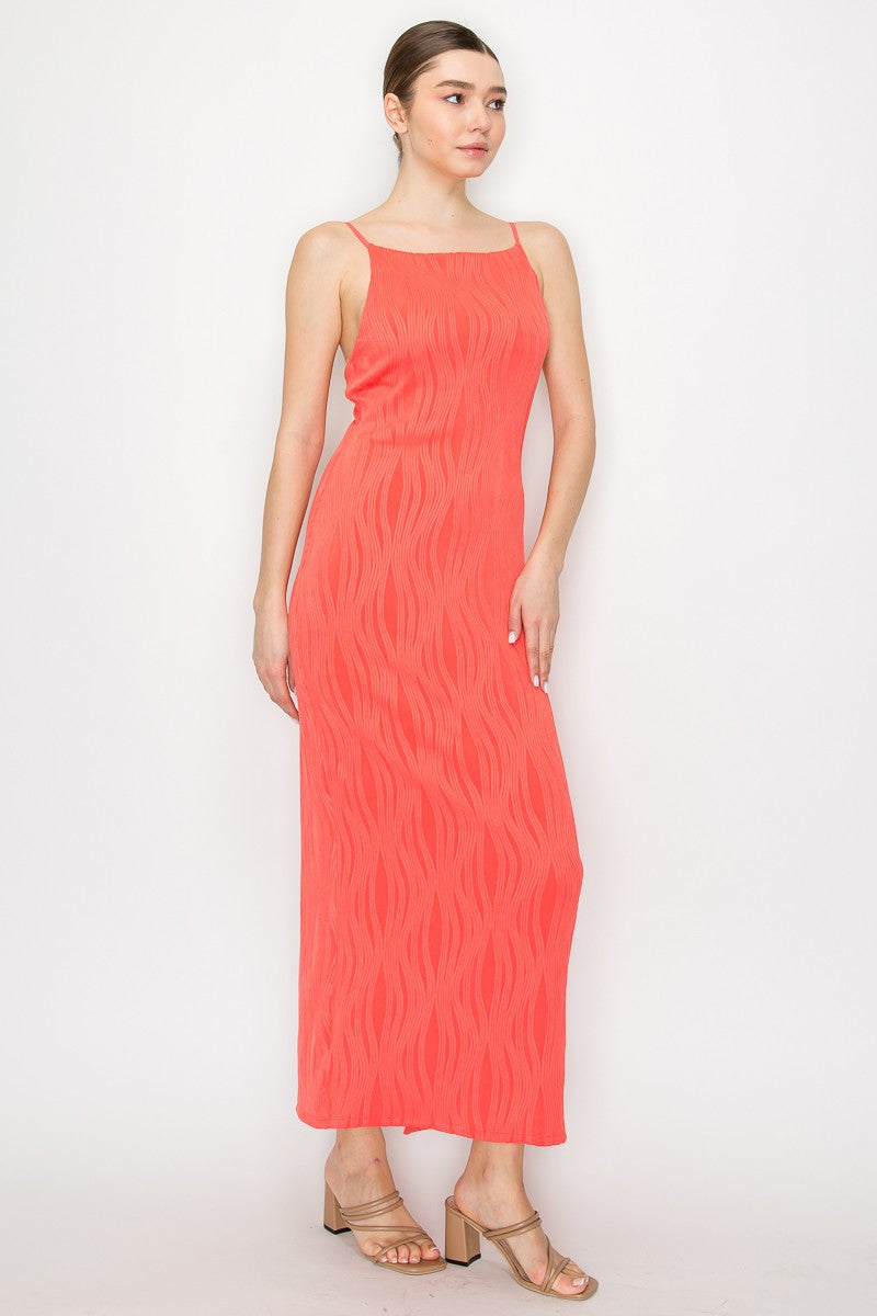 Zip Up Slit Textured Dress