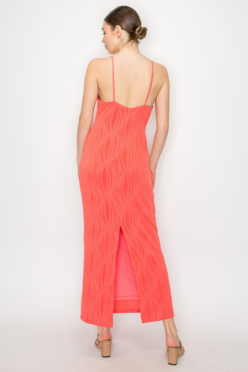 Zip Up Slit Textured Dress