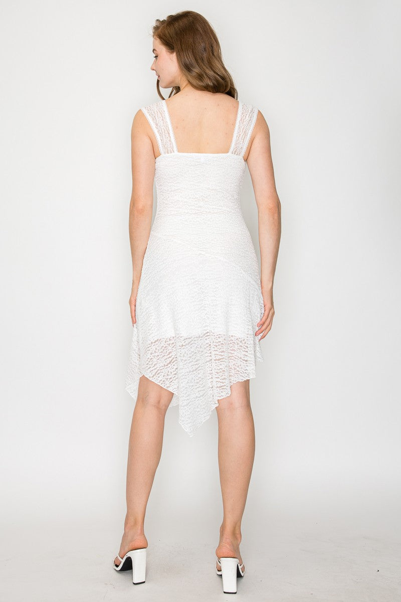 Lace Asymmetric Ribbon Bodycon Dress
