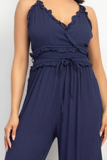 Ruffled V-Neck Wrap Jumpsuit