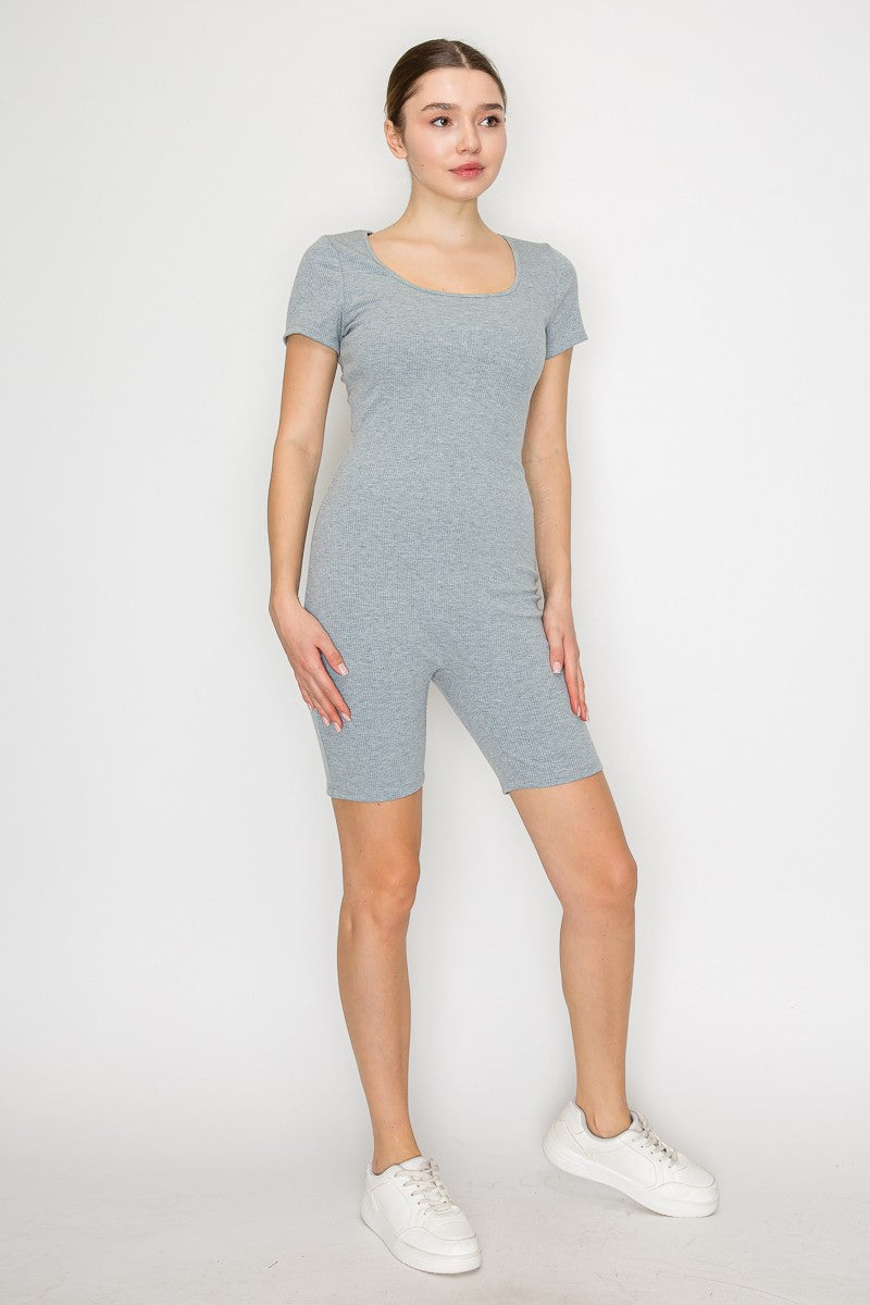 Scoop Short Sleeve Rib Romper