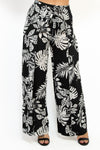 Tropical Print Wide Self Tie Pants