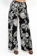 Tropical Print Wide Self Tie Pants