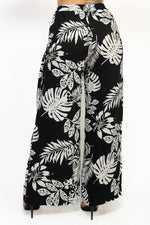 Tropical Print Wide Self Tie Pants