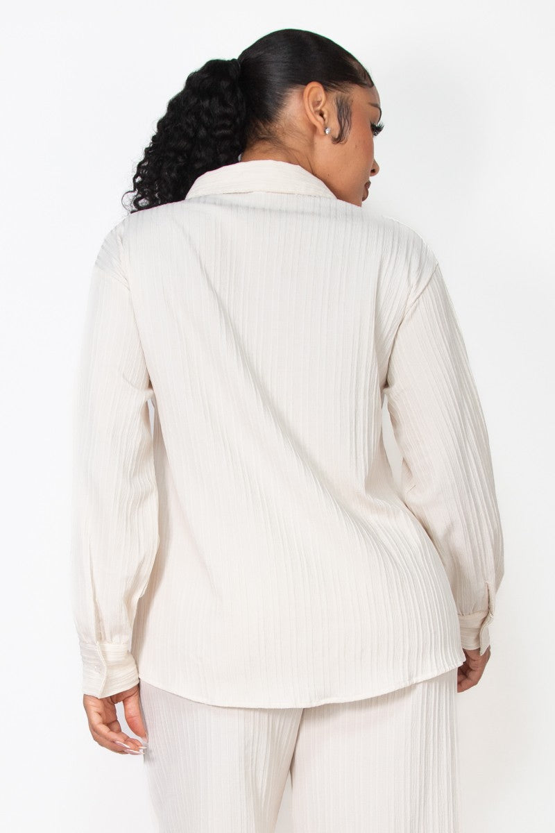 Button Down Texture Oversize Shirt