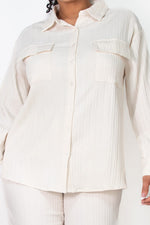 Button Down Texture Oversize Shirt