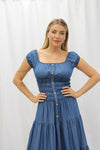 Denim Button Detail Off Shoulder Dress