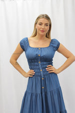 Denim Button Detail Off Shoulder Dress