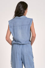 Elan Sleeveless Collared Denim Top