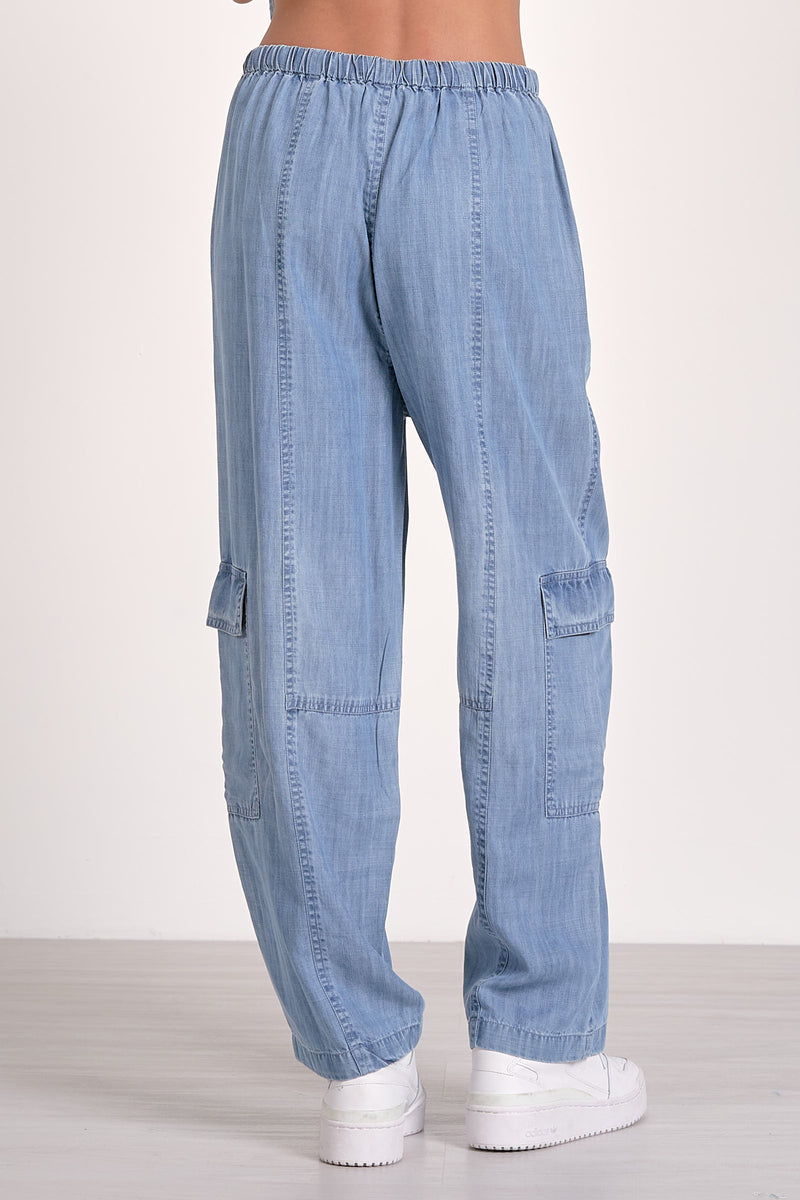 Elan Elastic Waist Band Cargo Denim Pants