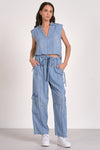 Elan Elastic Waist Band Cargo Denim Pants
