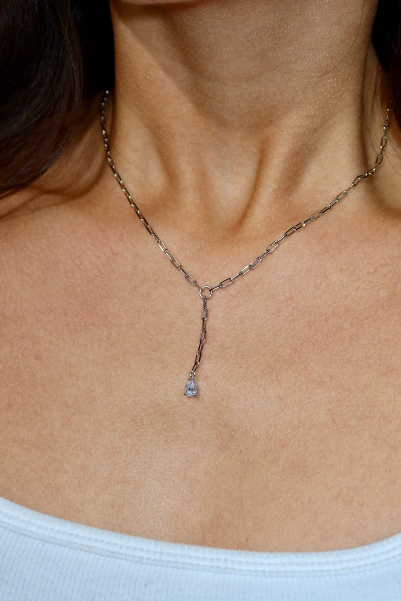 Link Chain Sterling Tear Drop Necklace