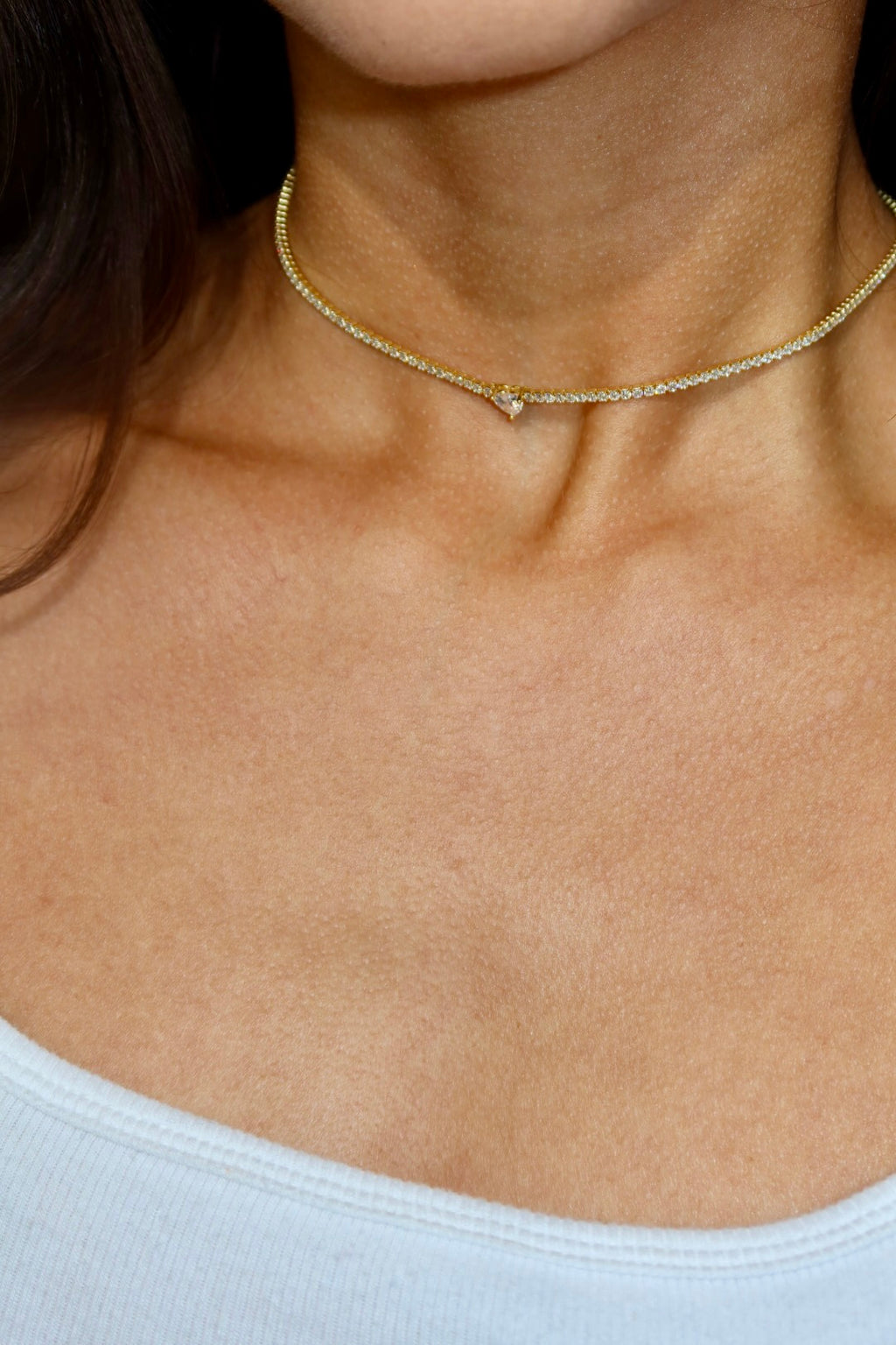 Gold Tennis Heart Pendant Choker