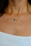 Gold Fluted Heart with Crystal Pendant Necklace