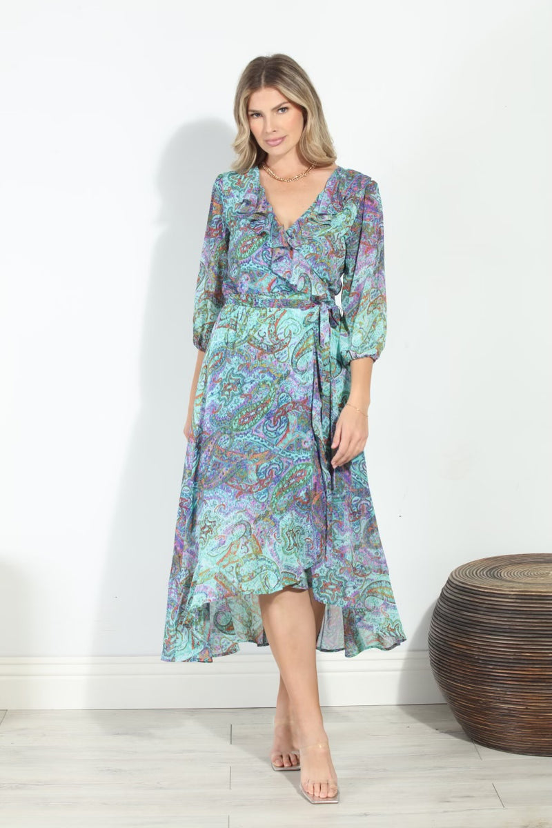 Chiffon Ruffle Wrap Dress