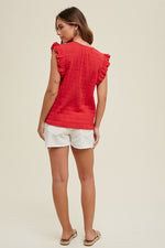 Textured Blouse With Ruffle And Tie Front