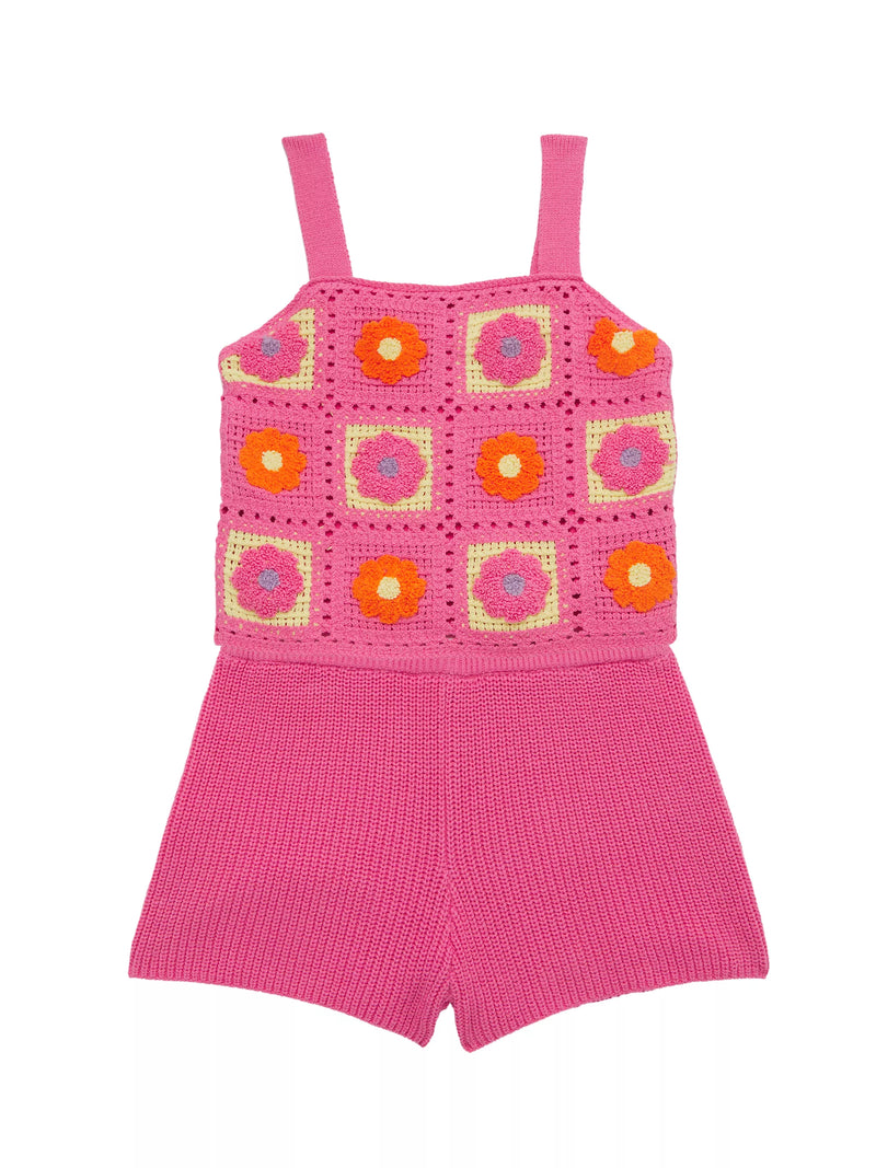 Floral Crochet Knit Tank & Shorts Set- Girls