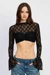Bell Sleeves Lace Cropped Top
