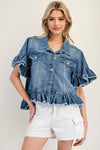Ruffle Edge Short Sleeve Denim Jacket