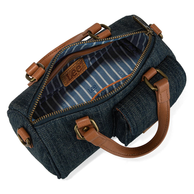 LEE Denim Canvas Barrel Satchel Top Handle Crossbody Bag