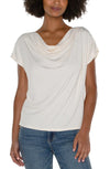 Short Sleeve Knit Top w/ Draped Cowl Neck