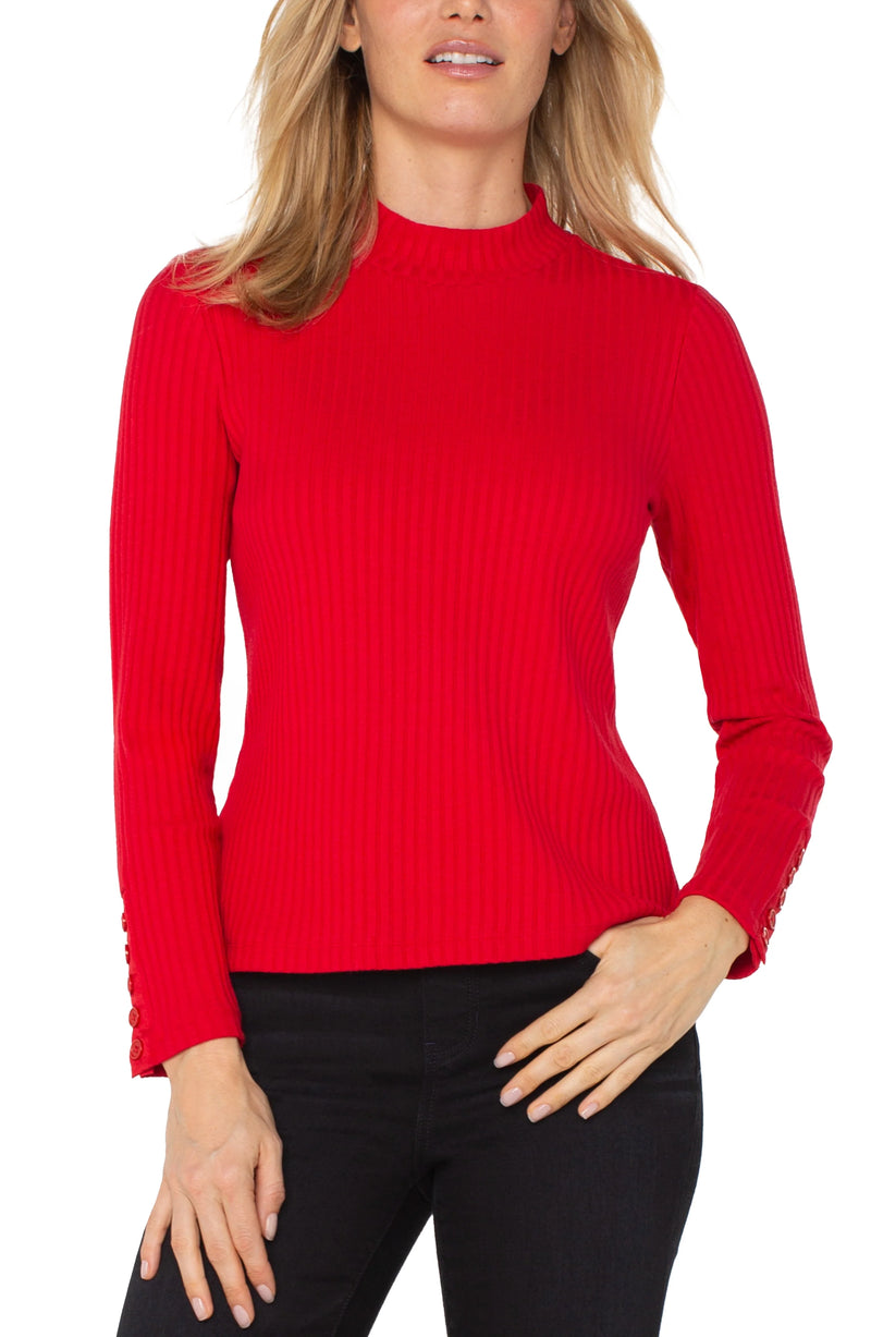 Mock Neck Knit Top - Tango Red