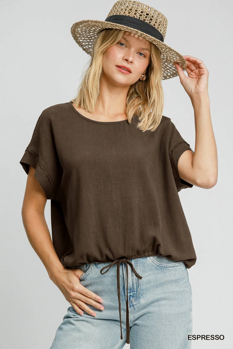 Washed Linen Blend Cap Sleeve Top
