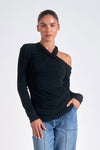 Elan Long Sleeve Off Shoulder Top -  Black