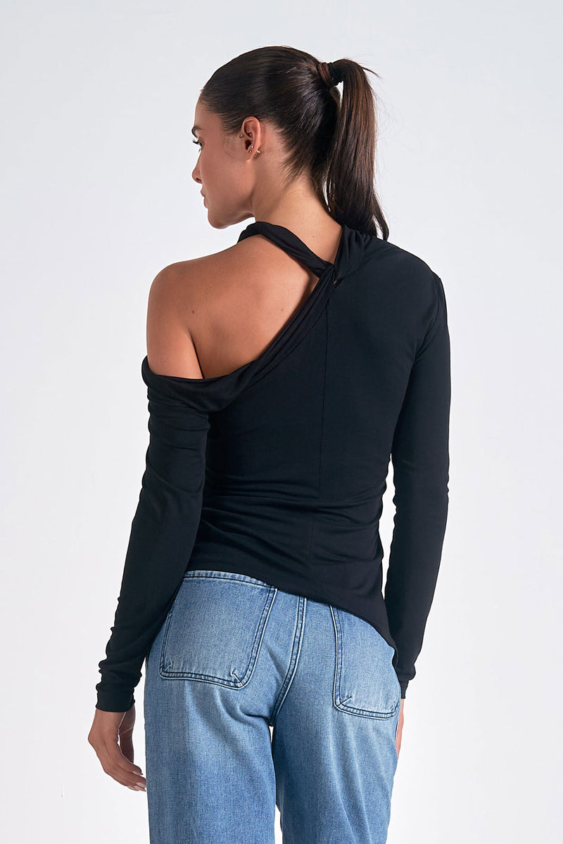 Elan Long Sleeve Off Shoulder Top -  Black