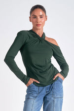 Elan Long Sleeve Off Shoulder Top -  Dark Green