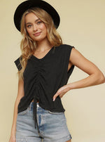 Front Ruched Modal Top - Black