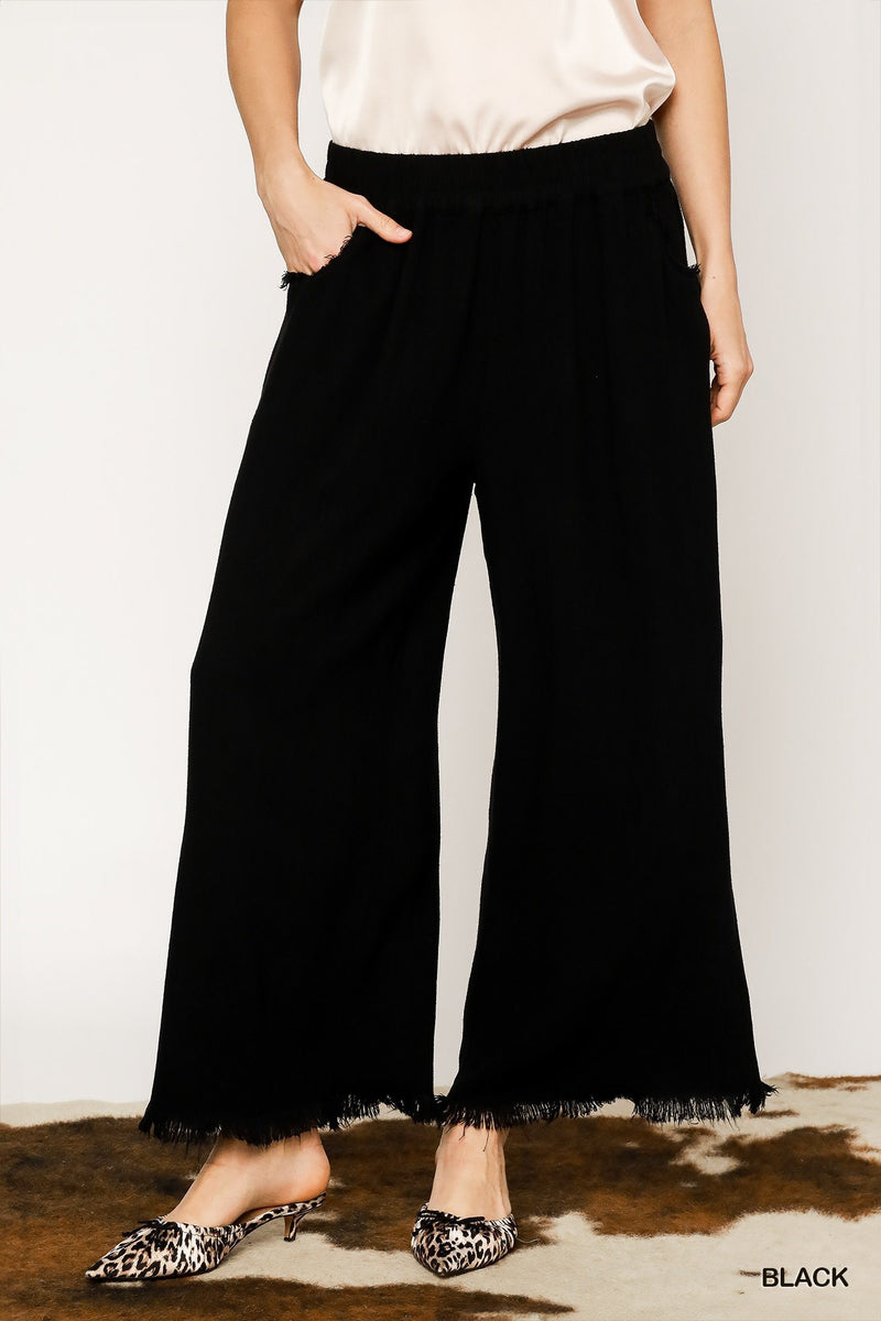 Frayed Hem Wide Leg Pants