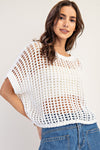 Crochet Knit Short Sleeve Cropped Sweater