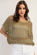 Crochet Knit Short Sleeve Cropped Sweater