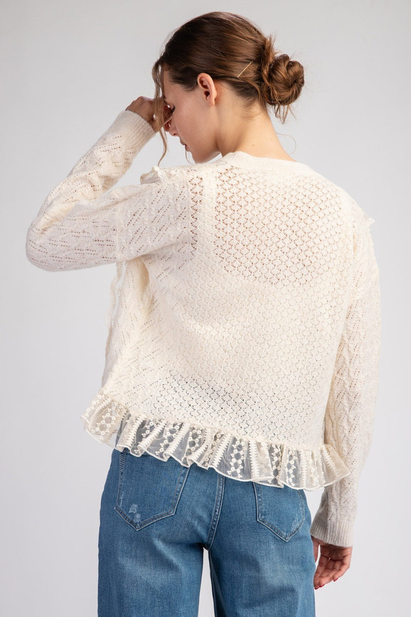 Lace Ruffle Knit Sweater Cardigan