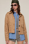 Tan suede collared jacket for women from TandyWear – trendy boutique outerwear