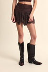 Brown textured flared mini skort for women – espresso skort from TandyWear boutique