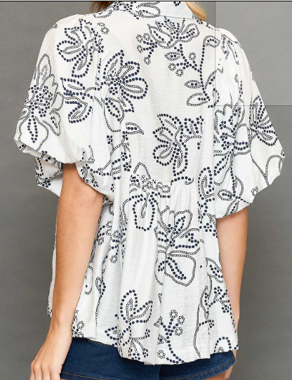 Floral Print Top w/ Smocking Details